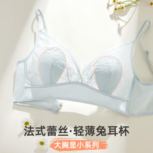 雅黛丽女士文胸轻薄兔耳朵杯大胸显小显瘦内衣舒适透气性感法式蕾丝胸罩 商品图1