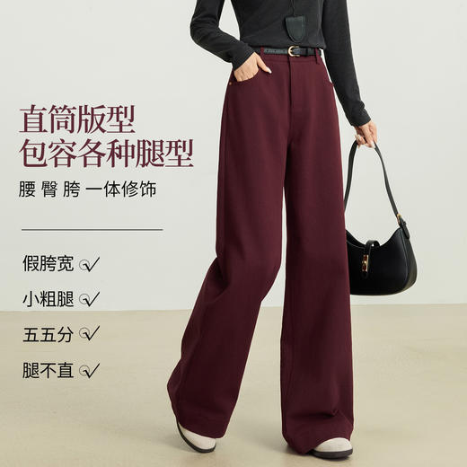 【10/29新品】熙世界老钱复古安可拉红抓毛直筒裤女秋冬加厚宽松休闲窄版阔腿裤 商品图1