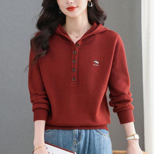 连帽毛衣宽松休闲小狗，刺绣针织 百搭短款打底卫衣CC-5-6609 商品图0