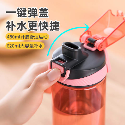 【茶花】多功能弹盖运动水杯随手杯塑料杯 商品图2