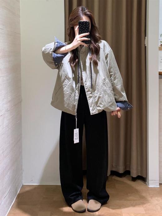 格子拼接立领！2025防风宽松加厚棉服女秋冬新款保暖日系休闲纯色上衣！ 商品图4