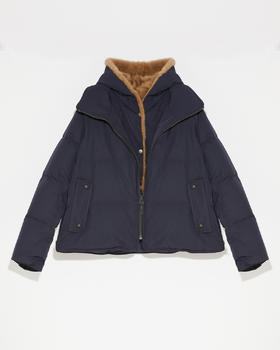 Yves Salomon - DOWN JACKET TECHNICAL FABRIC/MINK - NAVY/PASTEL - 女装 - 羽绒服 - 深蓝色