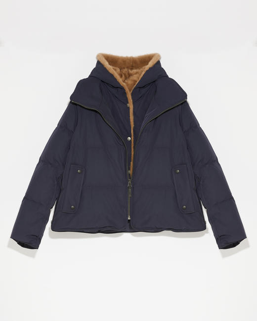 Yves Salomon - DOWN JACKET TECHNICAL FABRIC/MINK - NAVY/PASTEL - 女装 - 羽绒服 - 深蓝色 商品图0