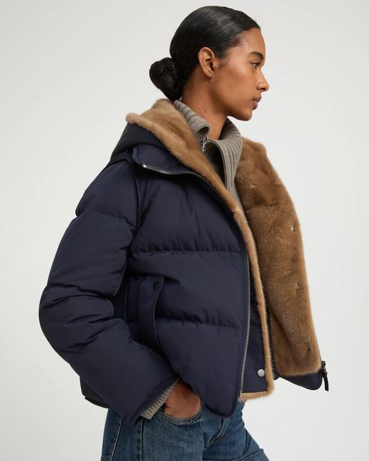 Yves Salomon - DOWN JACKET TECHNICAL FABRIC/MINK - NAVY/PASTEL - 女装 - 羽绒服 - 深蓝色 商品图5