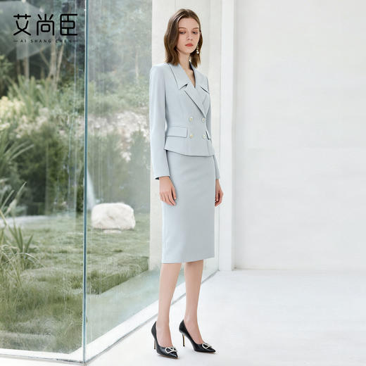 艾尚臣天空蓝时尚套装女高级感小香风西装两件套气质正式场合穿搭 商品图4