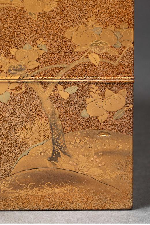 独角鹿西洋古董 19世纪日本明治时期出品浓秋金柿主题金漆莳绘重箱 商品图5