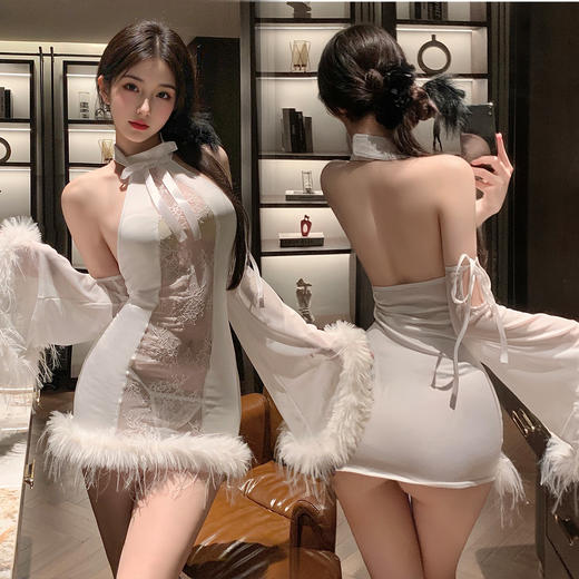 【情趣内衣】霏慕 酥骨缠绵挂脖毛边连衣裙ZY96 商品图11