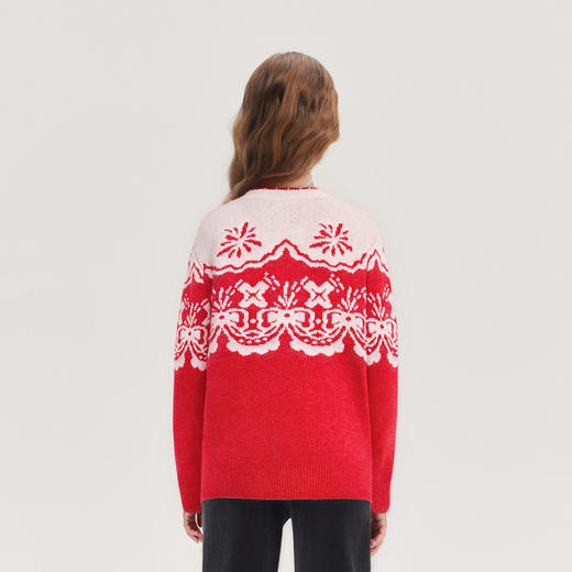 笛莎Deesha 童装女童毛衣2025冬新款花纹提花红色毛衣 商品图2