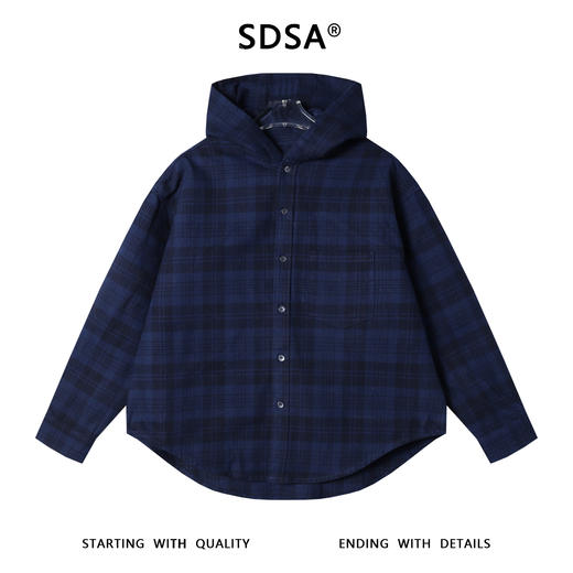 SW8142SDSA秋冬新款痞帅男装韩版潮牌撞色格纹纽扣长袖连帽衬衫百搭时尚 商品图1