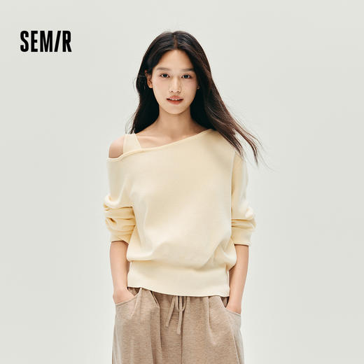 森马针织衫女冬季短款斜肩开叉白色2025新款温柔小个子设计感上衣 商品图1