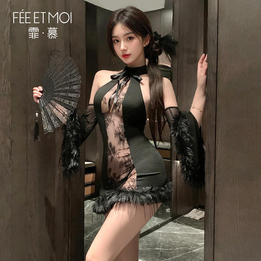 【情趣内衣】霏慕 酥骨缠绵挂脖毛边连衣裙ZY96 商品图6