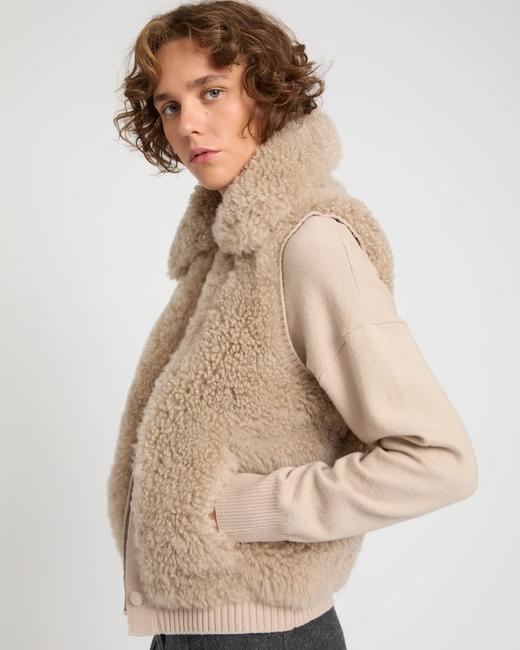 Yves Salomon - VEST LONG HAIR LAMB/KNITWEAR MERINOS WOOL - FICELLE - 女装 - 背心 - 淡灰褐色 商品图5