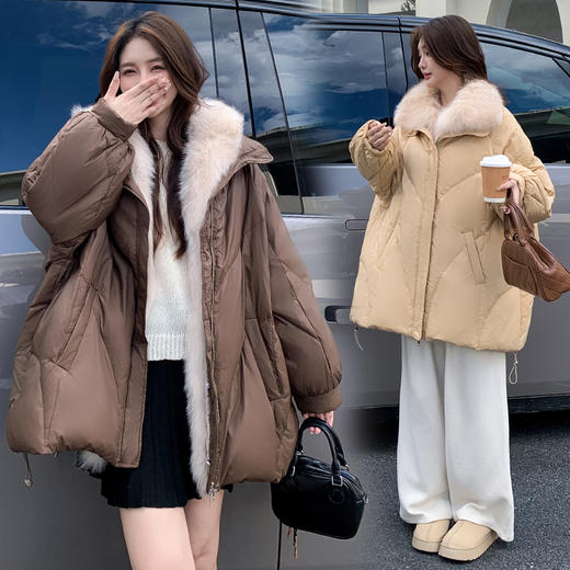 奢姿大码女装2025冬季胖妹妹时尚大毛领羽绒服气质保暖显瘦外套7354300249 商品图3