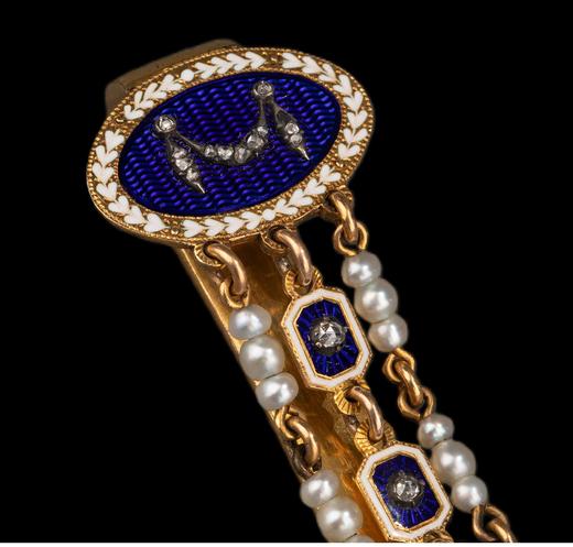 独角鹿西洋古董 1780年代英国出品自然叶纹主题18K黄金镶嵌钻石天然海水珍珠及玑镂珐琅腰链式怀表 商品图2