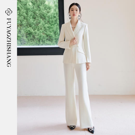 FUYAO扶摇 【知性风】新中式高级感白西装外套女国风盘扣西服正装 商品图4