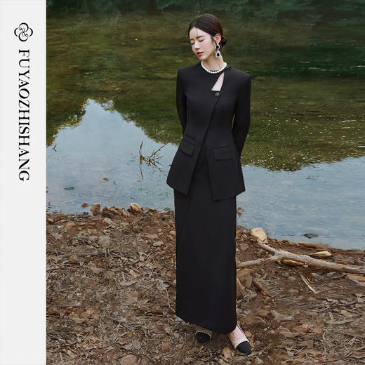 FUYAO扶摇 【优雅国风】斜襟西装外套女2025冬羊毛西服新中式穿搭 商品图1