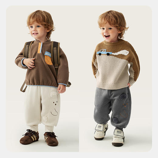 [抗静电]迷你巴拉男女童宝宝长裤保暖双面绒不勒肚裤子2025冬新款 商品图2