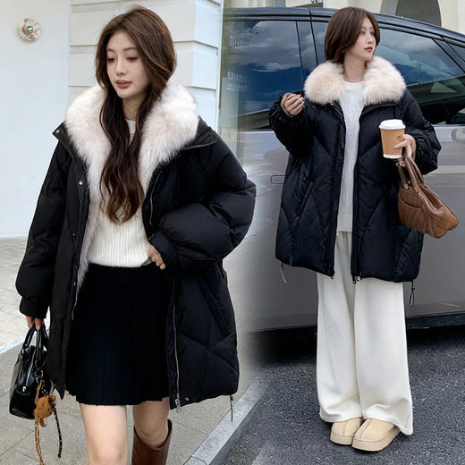 奢姿大码女装2025冬季胖妹妹时尚大毛领羽绒服气质保暖显瘦外套7354300249 商品图2