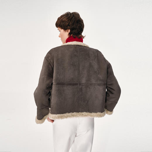 NUTH灰色皮毛一体宽松短款厚外套女 商品图5