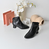 经典鲨2025冬专柜新品尖头羊皮革加绒加厚高粗跟气质短靴女KW117-558121 商品缩略图2