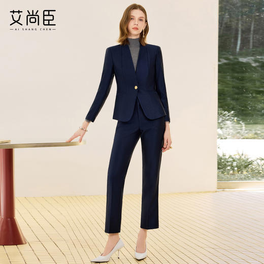 艾尚臣藏青色气质西服套装秋女轻熟风通勤穿搭高端职场经理工作服 商品图1