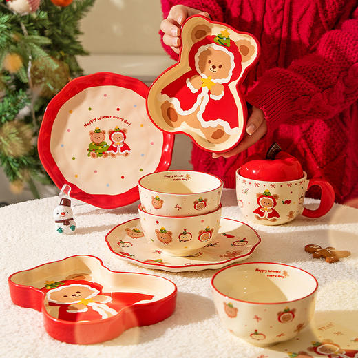 摩登主妇原创圣诞小熊餐具饭碗家用2025新款高颜值碗具餐盘子可爱生日礼物 商品图1
