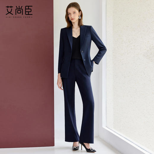 艾尚臣藏青色西装套装女秋职业气质女神范高端小个子主持人工作服 商品图2