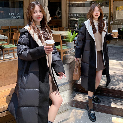奢姿大码女装2025冬季胖妹妹时尚连帽长款羽绒服气质保暖显瘦外套7354300243 商品图1