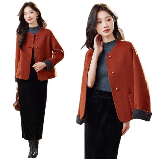 短款毛呢外套时尚休闲，宽松显瘦气质绵羊毛呢子大衣HR-ZYIF2635 商品图4
