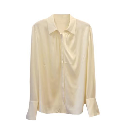 VIVIAN LIU TD2453003秋女装新款桑蚕丝小翻领领口捏褶底摆衬衫 商品图4