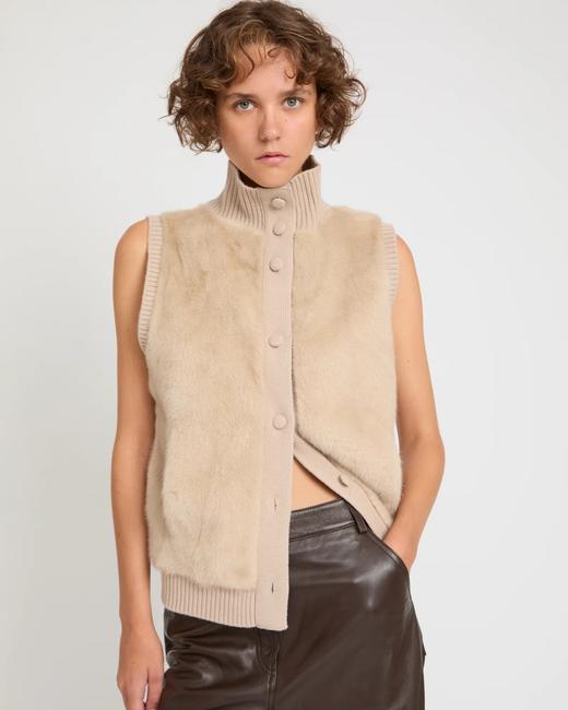 Yves Salomon - VEST MERINOS KNITWEAR/MINK - FICELLE - 女装 - 背心 - 淡灰褐色 商品图2