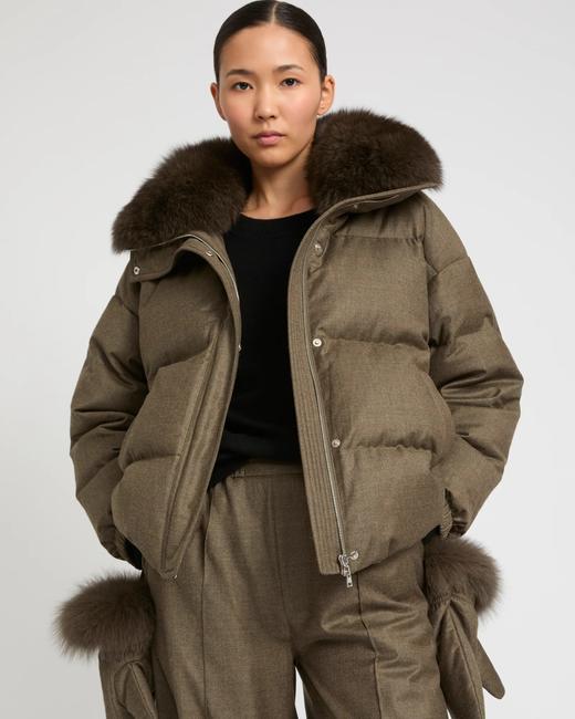 Yves Salomon - DOWN JACKET MADE WITH LORO PIANA FLANNEL/FOX - EARTH - 女装 - 羽绒服 - 咖褐色 商品图2