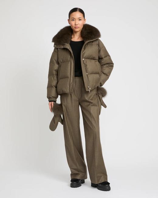 Yves Salomon - DOWN JACKET MADE WITH LORO PIANA FLANNEL/FOX - EARTH - 女装 - 羽绒服 - 咖褐色 商品图3