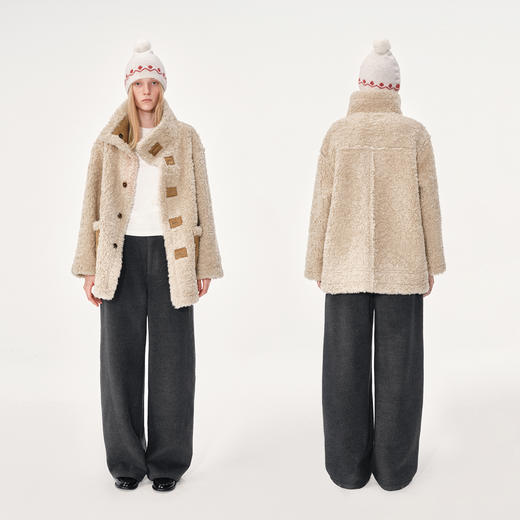 NUTH复古正反两穿皮毛一体宽松中长款厚外套女 浅驼色（发货时间同步天猫） 商品图1