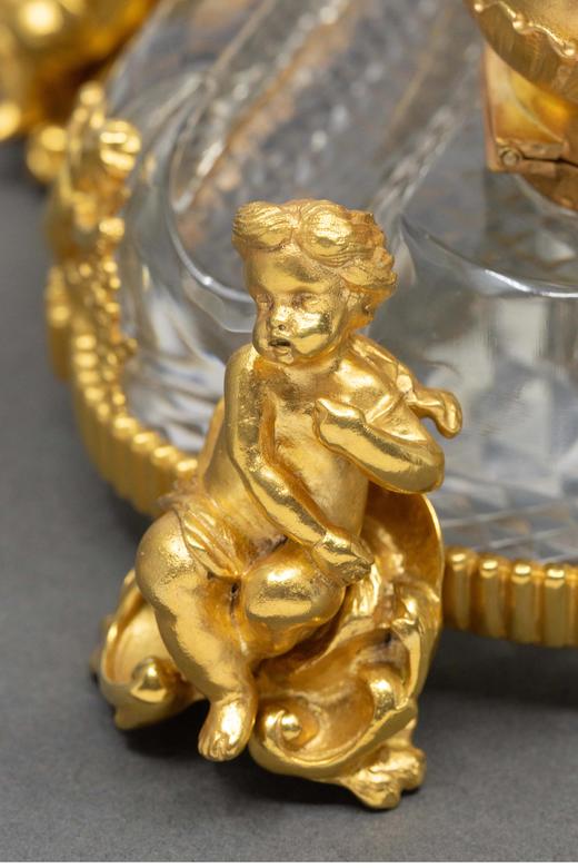 独角鹿西洋古董 19世纪末法国出品路易十五风格小天使主题铜鎏金精雕装饰水晶墨水瓶 商品图4