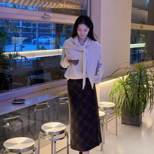 火桐hooton Vintage格纹绵羊毛半身直筒裙9926 商品图0