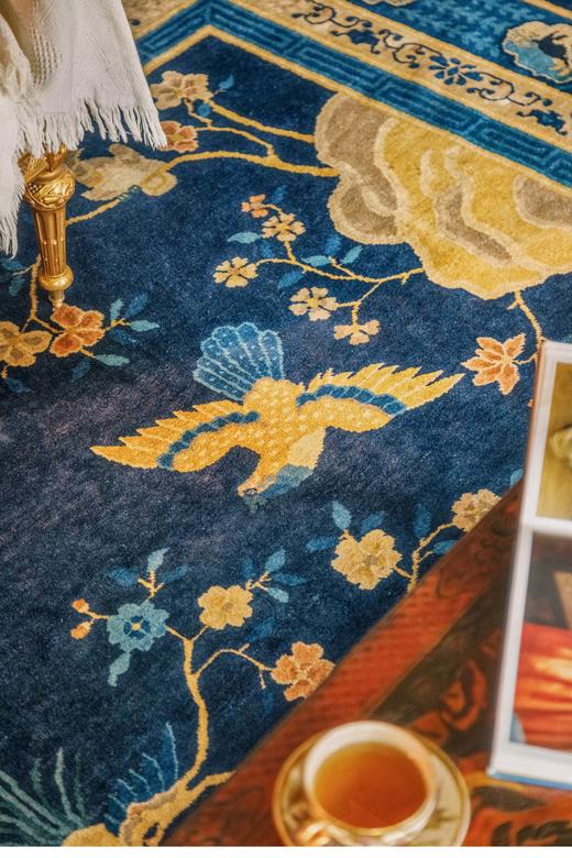独角鹿西洋古董 1890年代中国晚清时期出品「百鸟朝凤」主题大型羊毛地毯 商品图2
