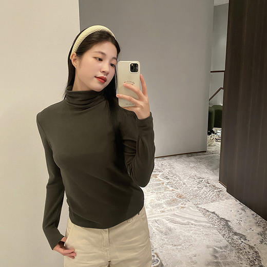 官网499！蕉家秋冬羊毛保暖内搭女士高领修身可外穿打底衫柔软蓬松双面绒肌底衣 商品图2