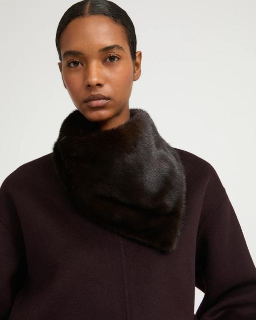 Yves Salomon - BANDANA MINK AND LEATHER - MAHOGANY - 配件 - 围脖 - 桃花心木棕 商品图0