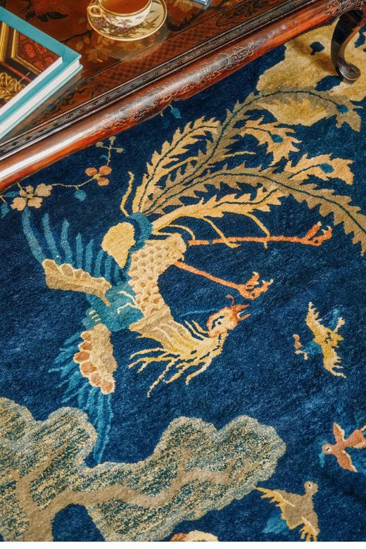 独角鹿西洋古董 1890年代中国晚清时期出品「百鸟朝凤」主题大型羊毛地毯 商品图3