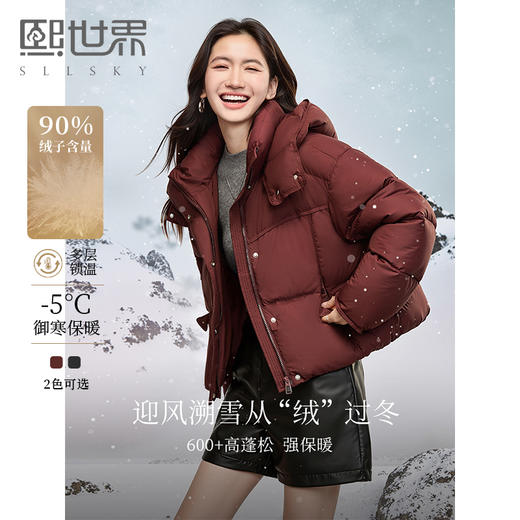 【年终特卖】熙世界黑色短款羽绒服女冬季2025年新款高领保暖连帽面包服厚外套 商品图0