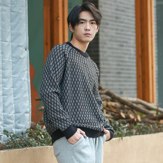 DRONKOO 2025 圆领满幅撞色菱形格提花厚毛衣 商品图2