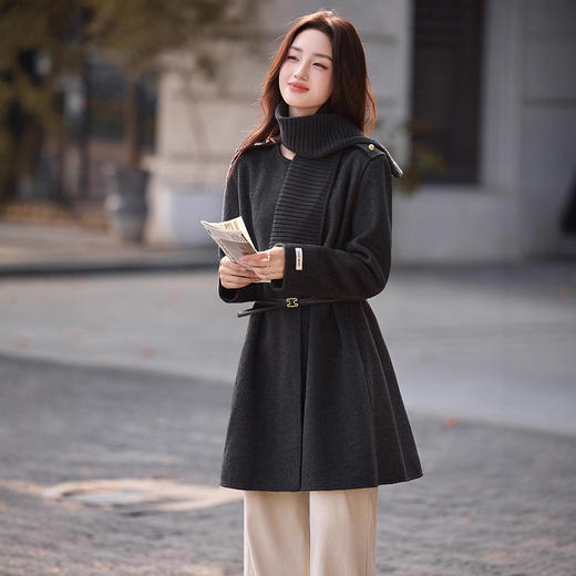 赫本风双面呢斗篷大衣，可拆卸围脖气质显瘦羊毛外套HR-8292 商品图1