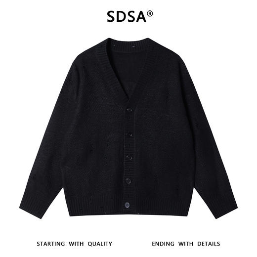 243019SDSA秋冬新款痞帅男装美式勾破纯色纽扣开衫毛衣百搭开衫针织衫 商品图0