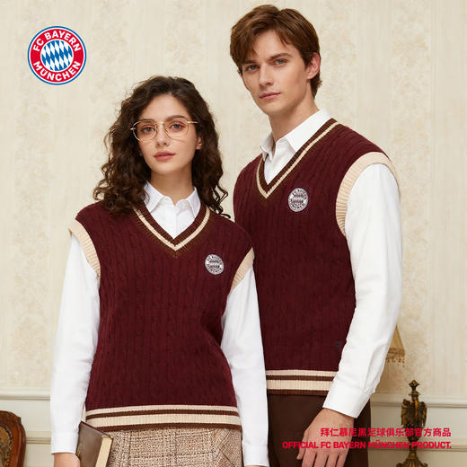 【官方正版】拜仁足球俱乐部丨秋季新款酒红色背心针织马甲学院 商品图0