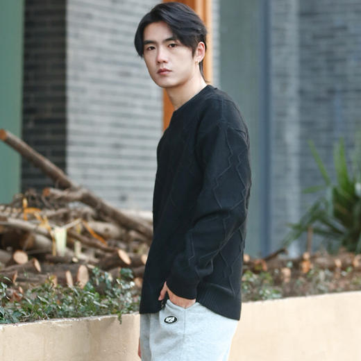 DRONKOO 2025 圆领立体菱形格纹提花厚毛衣 商品图2