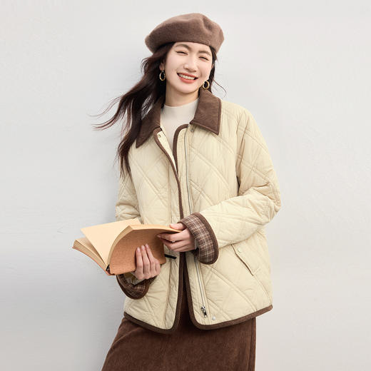【年货节】熙世界巴恩风翻领菱格棉服外套女2025年新款冬季通勤休闲保暖棉衣 商品图4