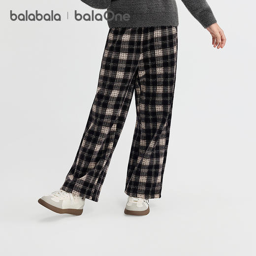 巴拉巴拉balaOne童装女童加绒直筒儿童裤子2025冬装新款复古格纹 商品图2