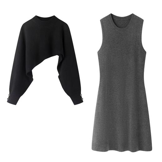 D102726不规则收腰显瘦连衣裙女25秋冬新款针织披肩毛衣 商品图0