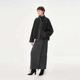 NUTH羊毛混纺撞色编织边宽松廓形毛呢外套女 深灰色（发货时间同步天猫）